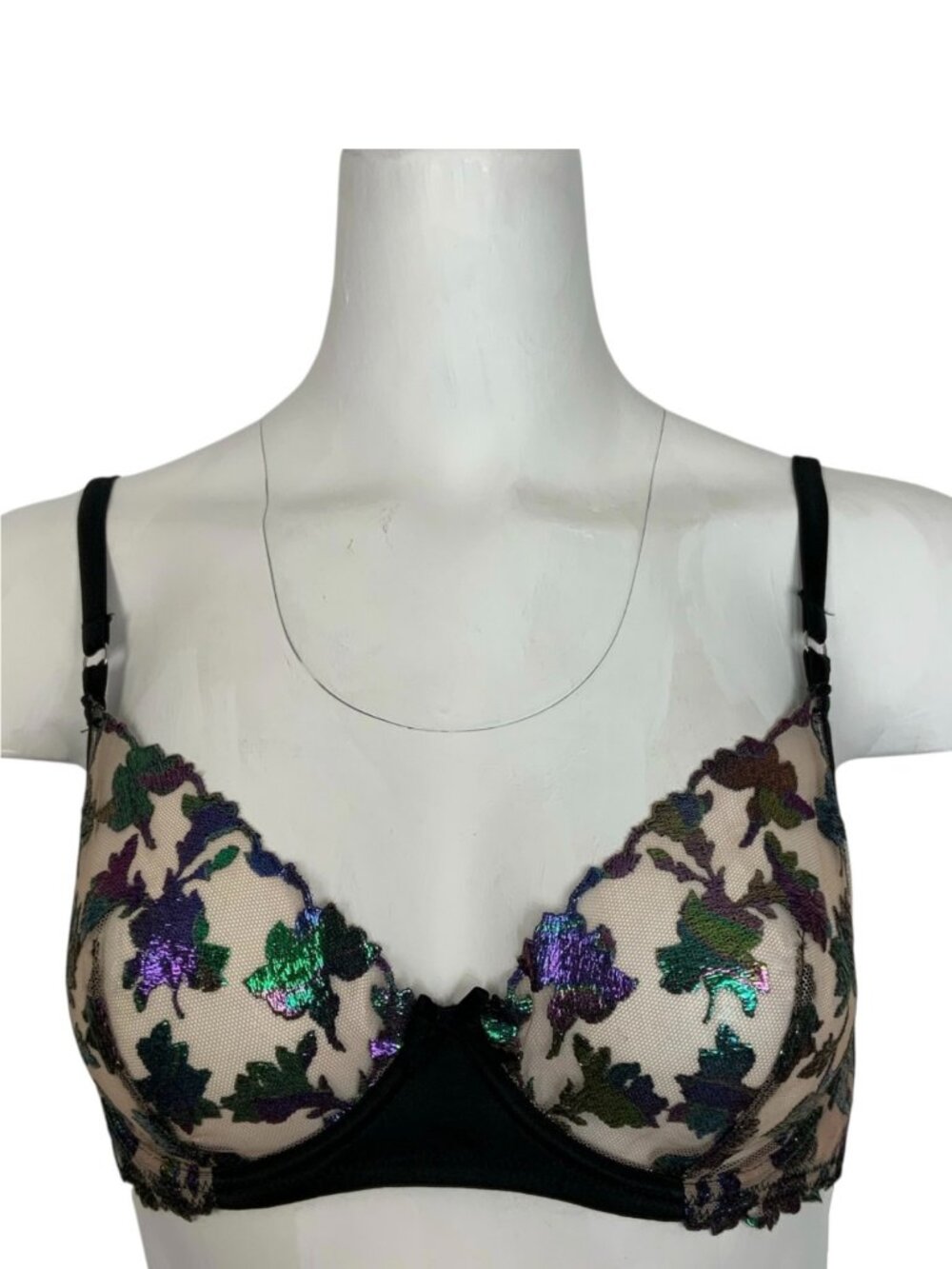 Fleur Du Mal Prism Embroidery Bra 34C Underwire Floral